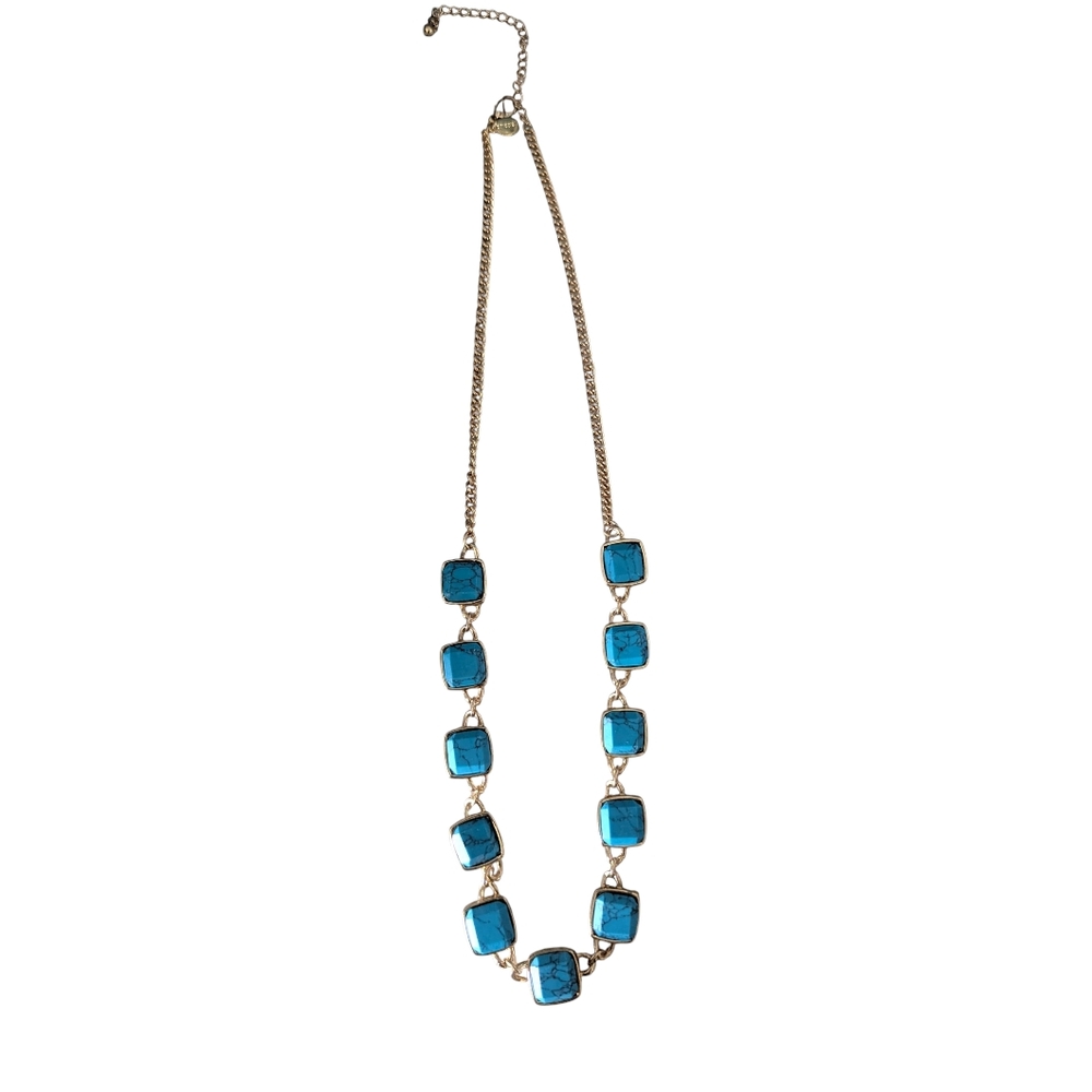 Chico's Gold Necklace with Blue Square Accents NWOT
